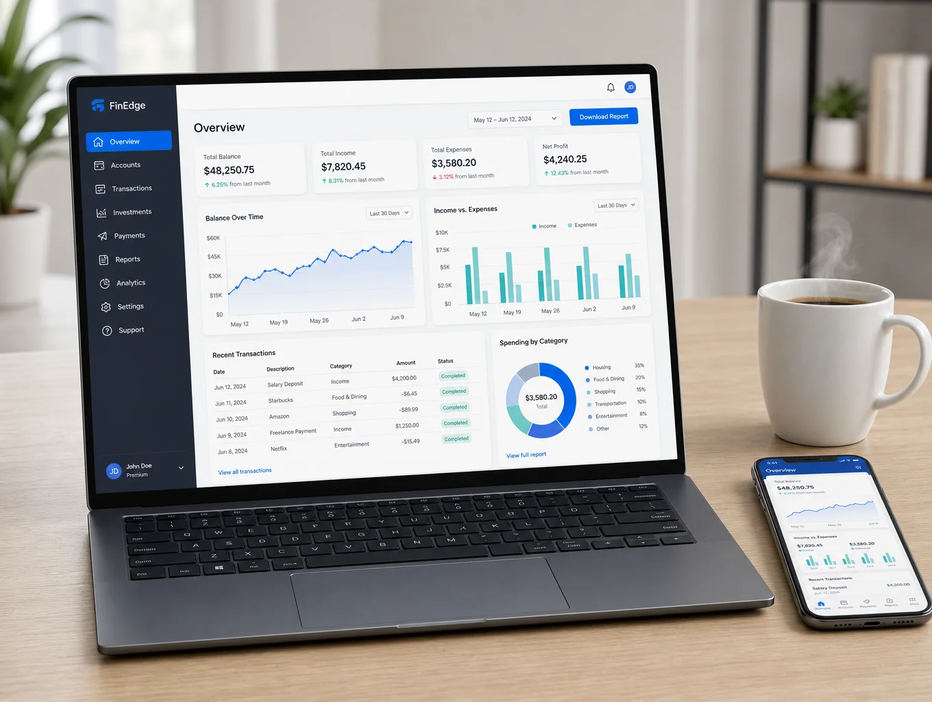 Modern commercial lending dashboard interface