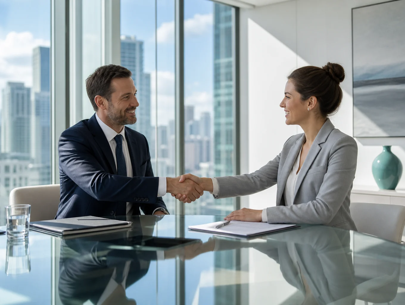 Professional handshake over a financial agreement
